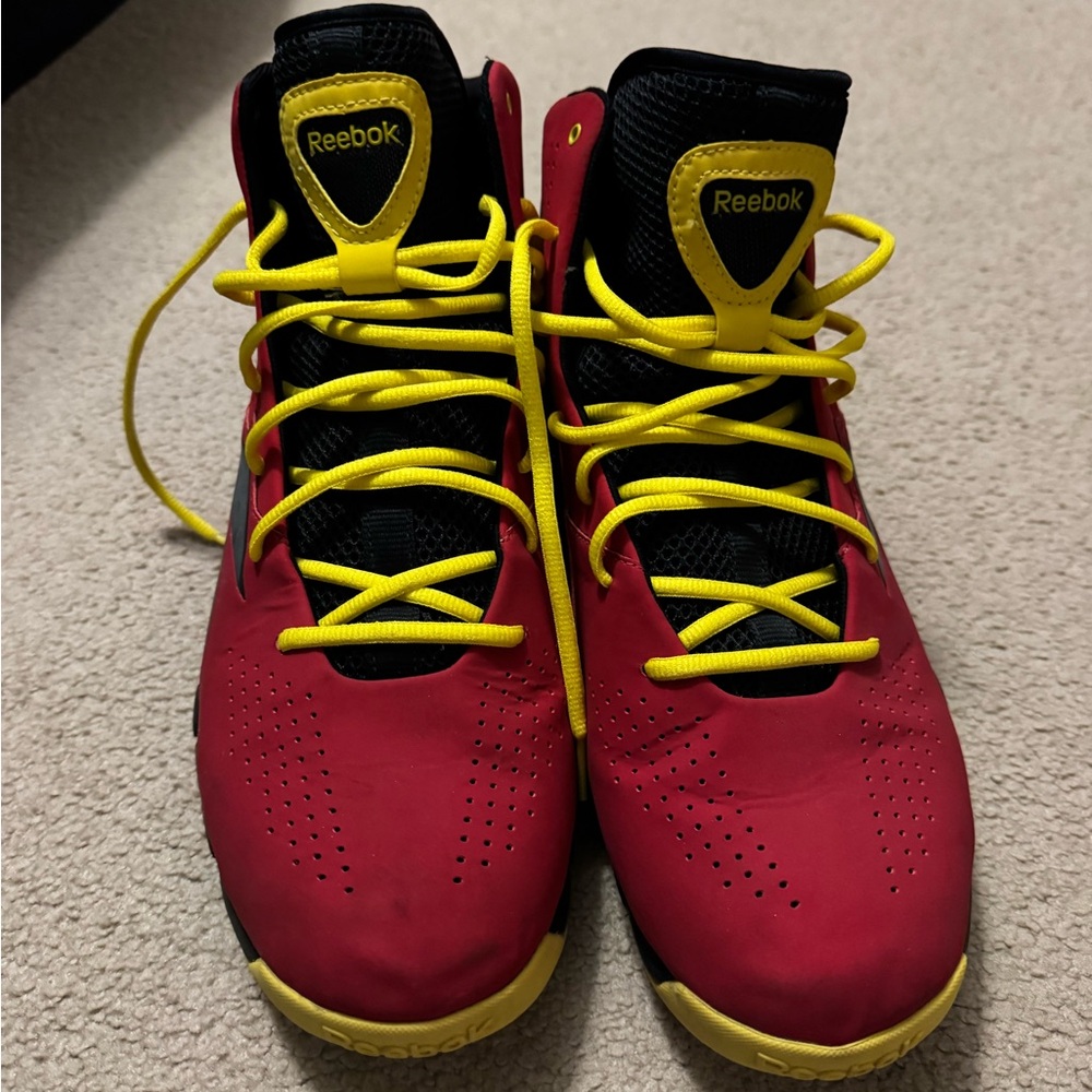 Custom Reebok Red and Yellow Geometric High-Tops - Picture 2 of 5